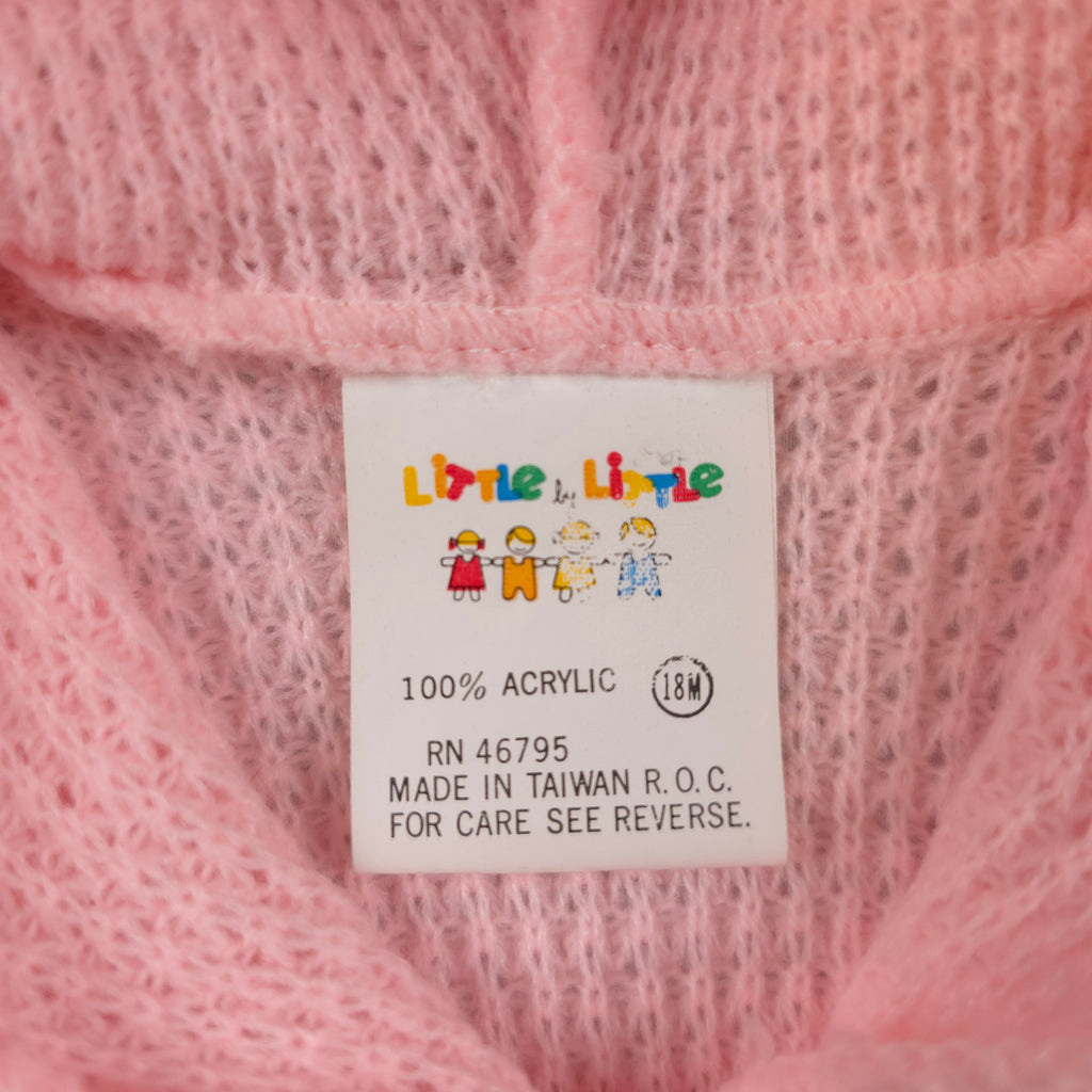 Vintage Little by Little Pink Hooded Knit Cardigan | 18 Months | Giraffe Embroidered Sweater