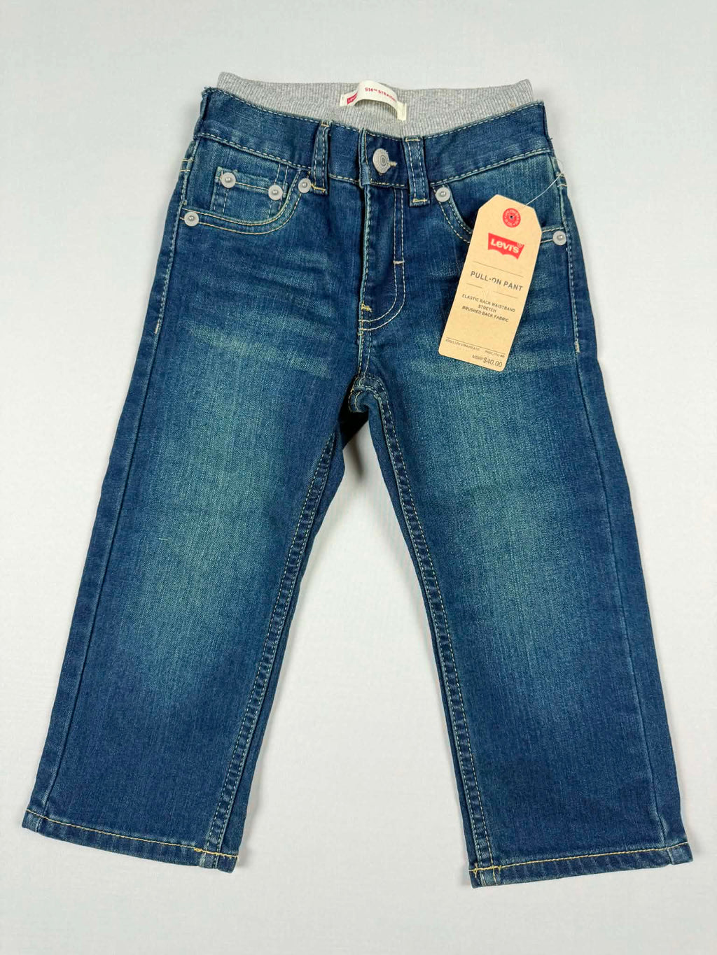 Levi's 514 Straight pull-on jeans full front view size 3T medium wash NWT