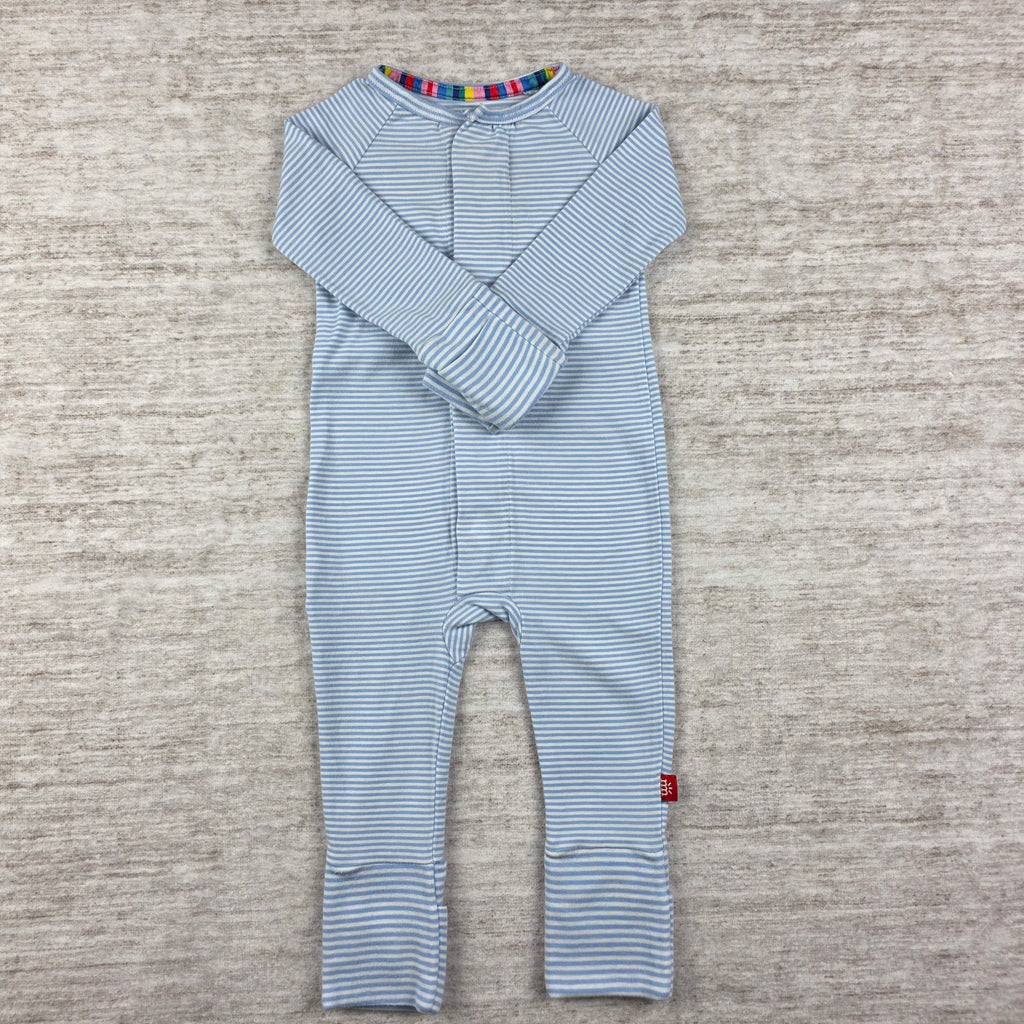 Magnetic Me blue and white striped romper front