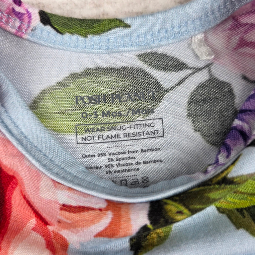 Posh Peanut light blue rose floral baby gown front