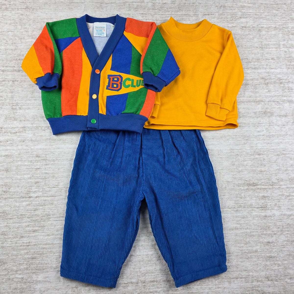 Hopscotch Vintage Colorblock Cardigan, Top & Corduroy Pant Set | Size 12M | Boys | NWT