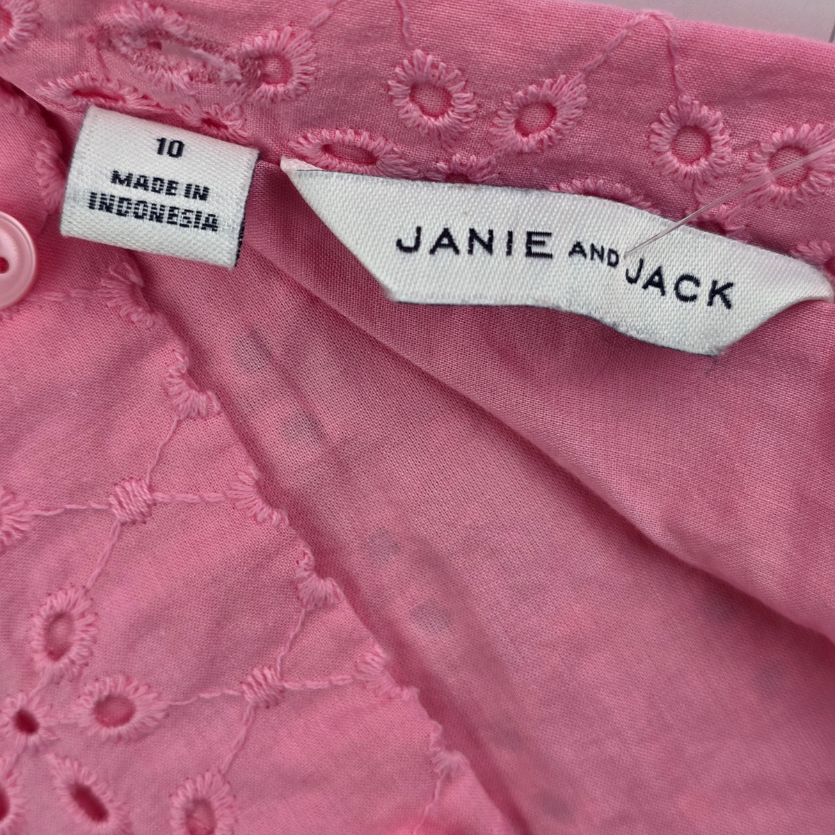 Janie and Jack Girls Pink Eyelet Puff Sleeve Romper | Size 10