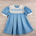 Vintage Girls Blue Lace Bib Collar Puff Sleeve Dress | Size 4