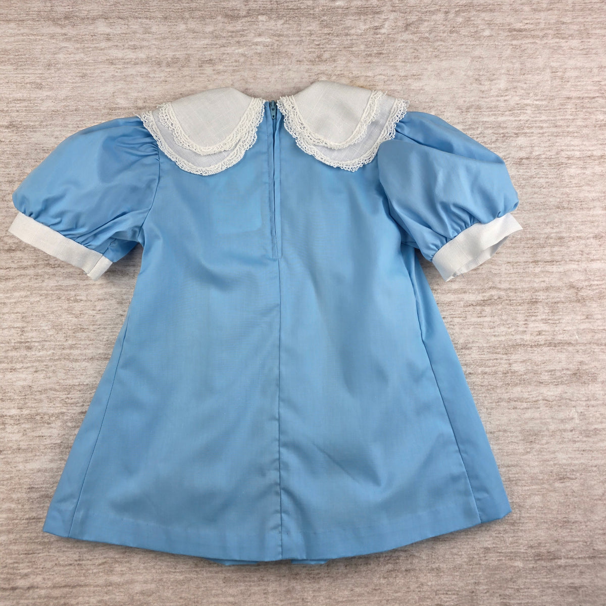 Vintage Girls Blue Lace Bib Collar Puff Sleeve Dress | Size 4