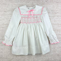 Polly Flinders Vintage Girls White Smocked Dress w/ Pink Trim | Size 4