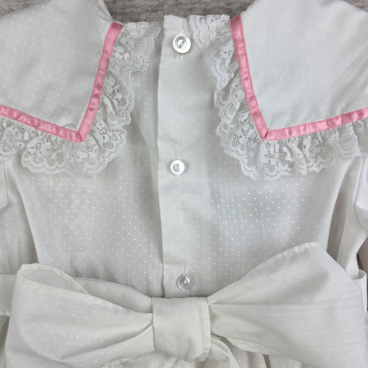 Polly Flinders Vintage Girls White Smocked Dress w/ Pink Trim | Size 4