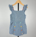 Bushel & Peck Children's Consignment Boutique Matilda Jane blue pinstripe ruffle dress with multicolor buttons