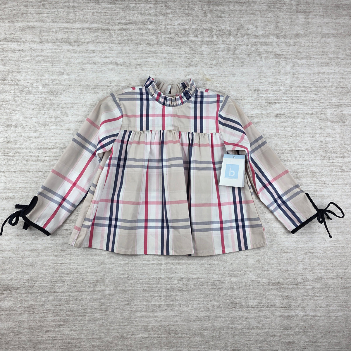 Bella Bliss Girls Plaid Ruffle Collar Blouse w/ Velvet Bow Cuffs | Size 5 | NWT