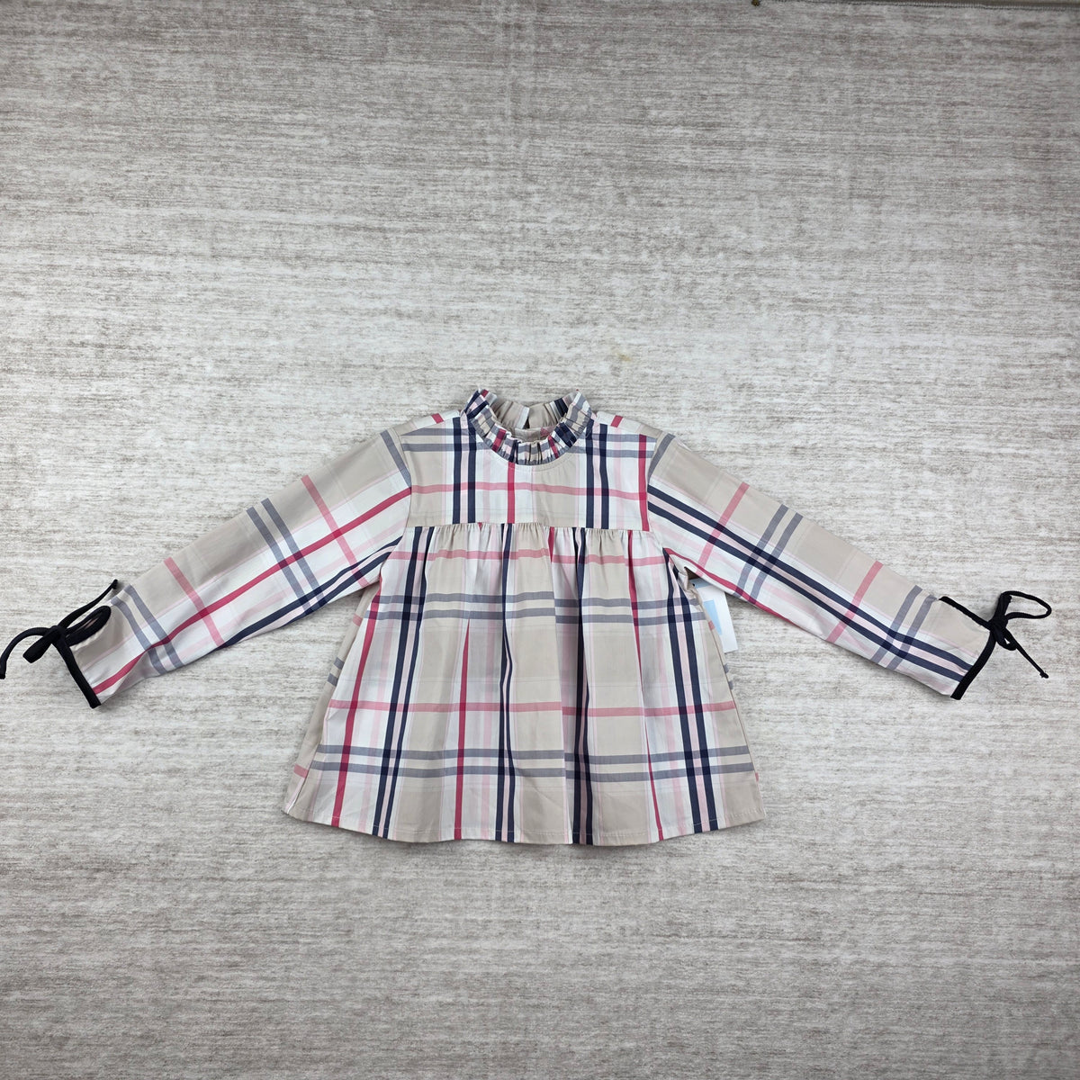 Bella Bliss Girls Plaid Ruffle Collar Blouse w/ Velvet Bow Cuffs | Size 5 | NWT