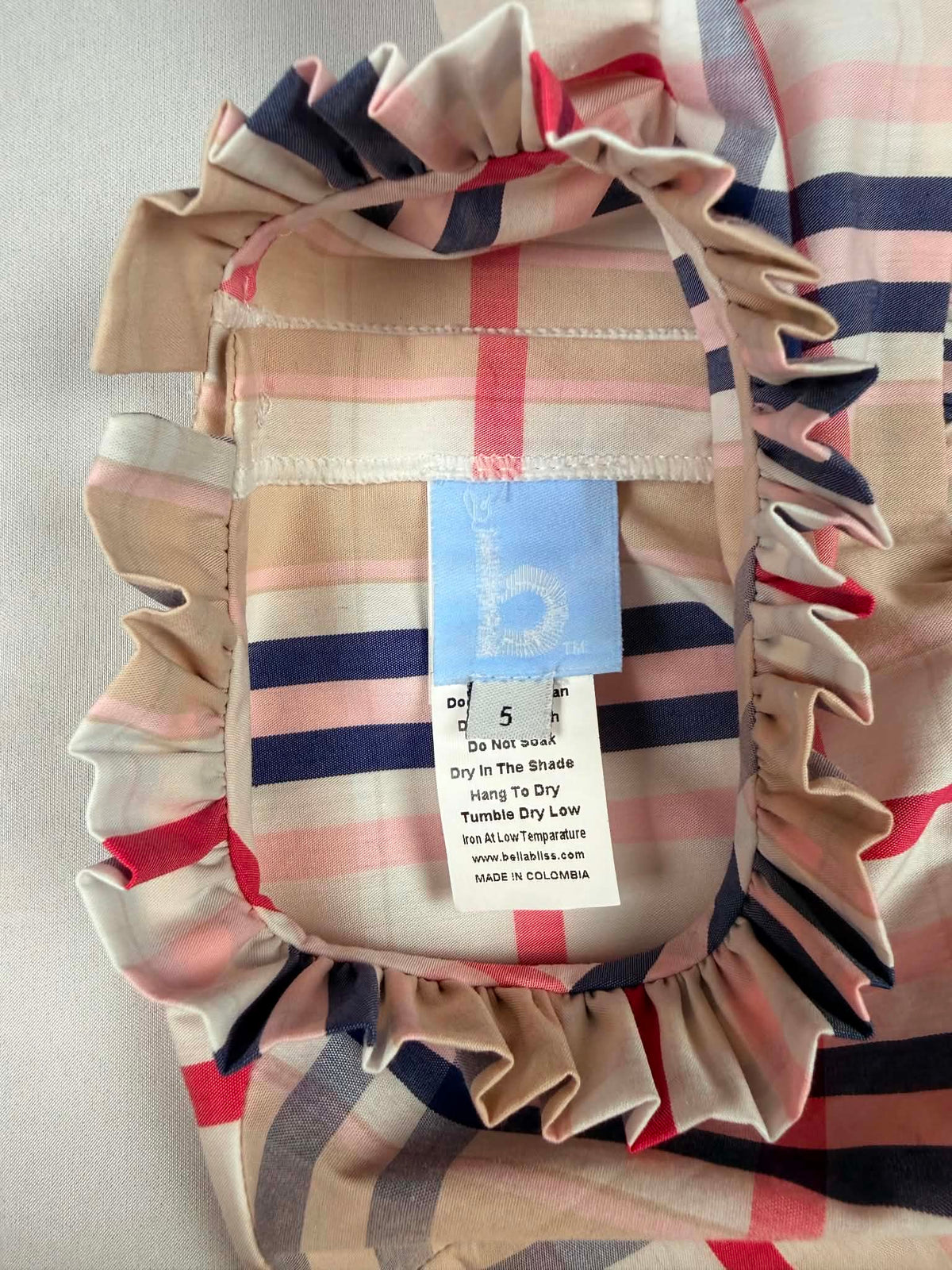 Bella Bliss Girls Plaid Ruffle Collar Blouse w/ Velvet Bow Cuffs | Size 5 | NWT