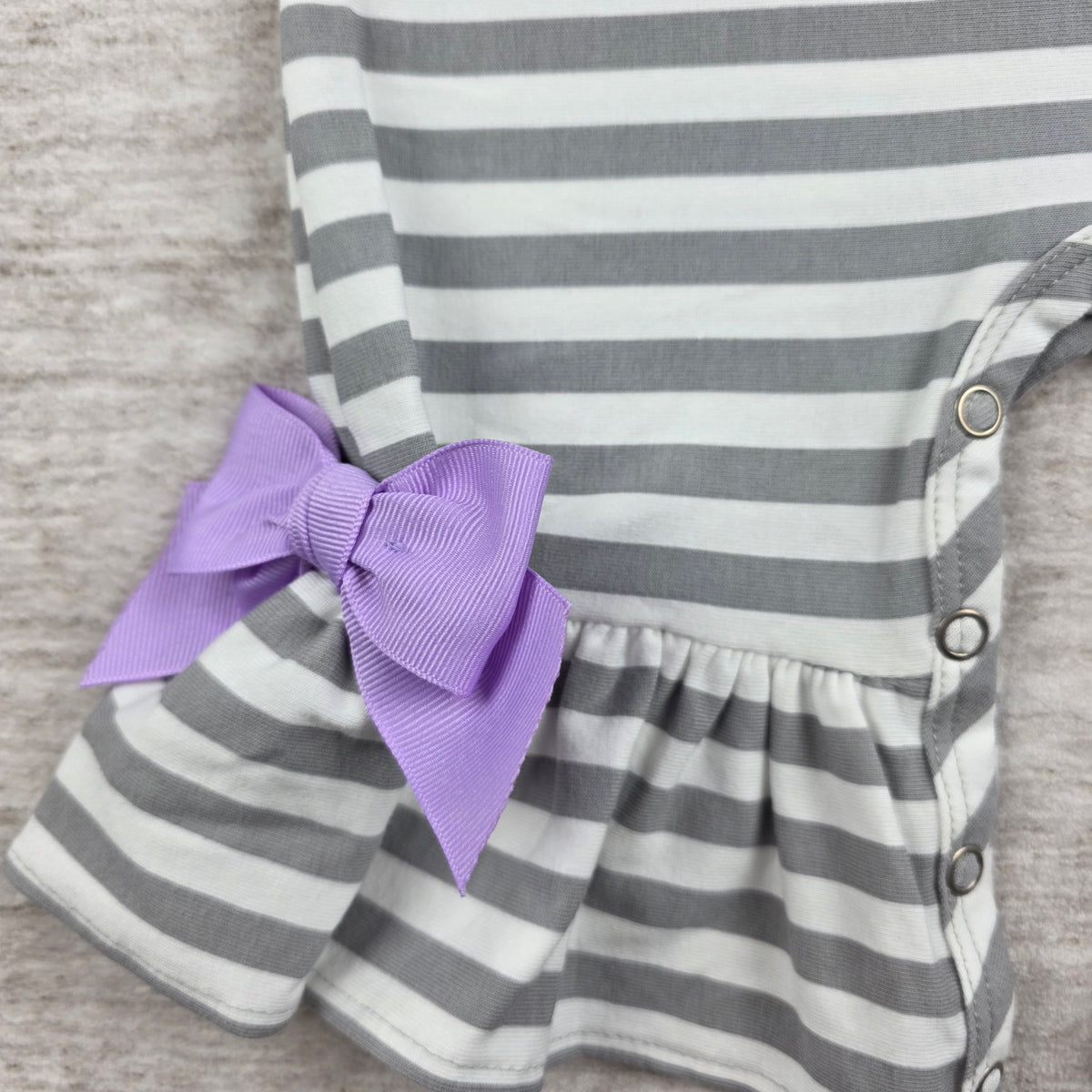 Ricrac & Ruffles Gray & White Stripe Ruffle Romper | 18 Months |