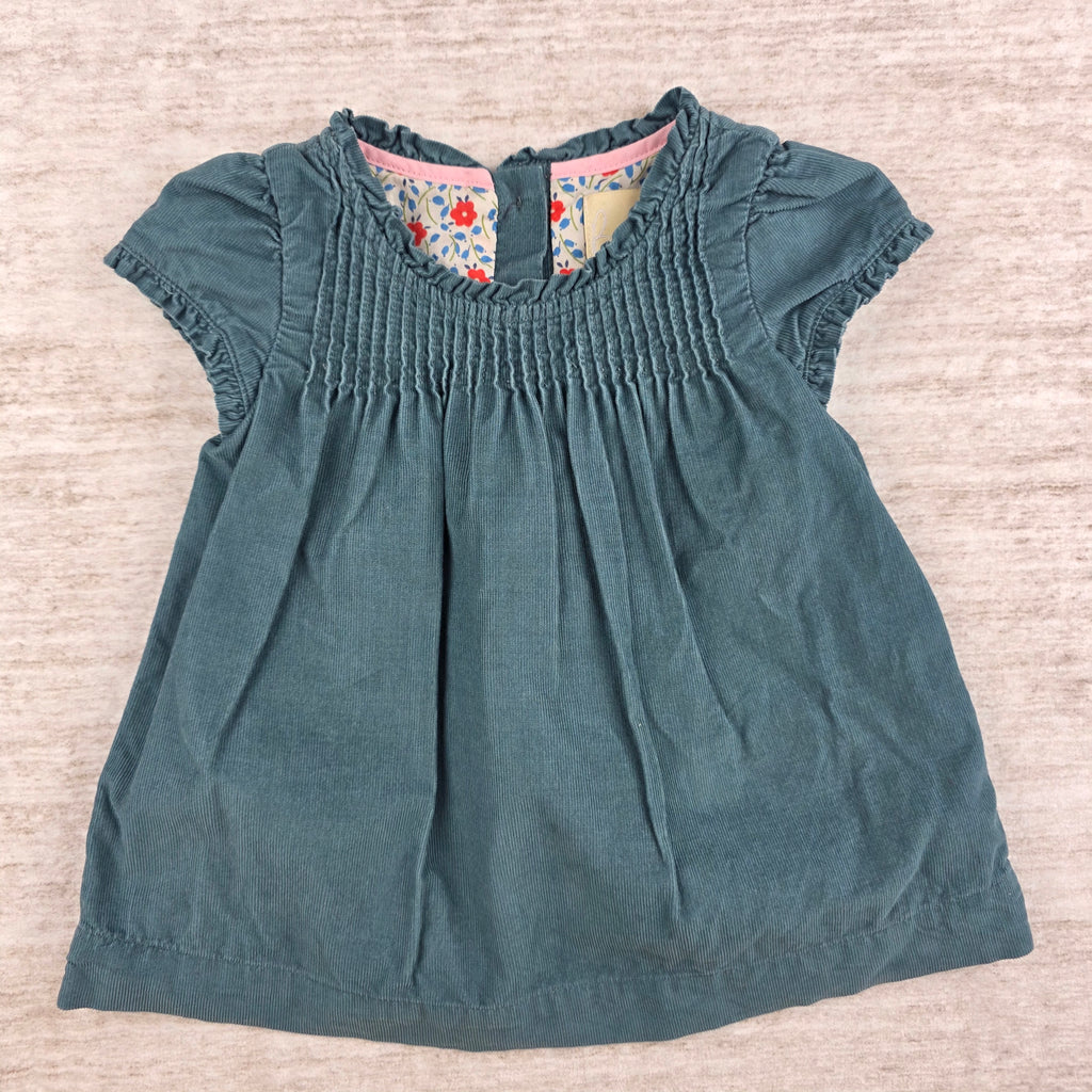 Boden Girls Teal Corduroy Smocked Dress | 0-3M