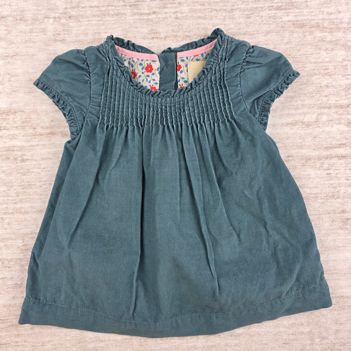 Boden Girls Teal Corduroy Smocked Dress | 0-3M