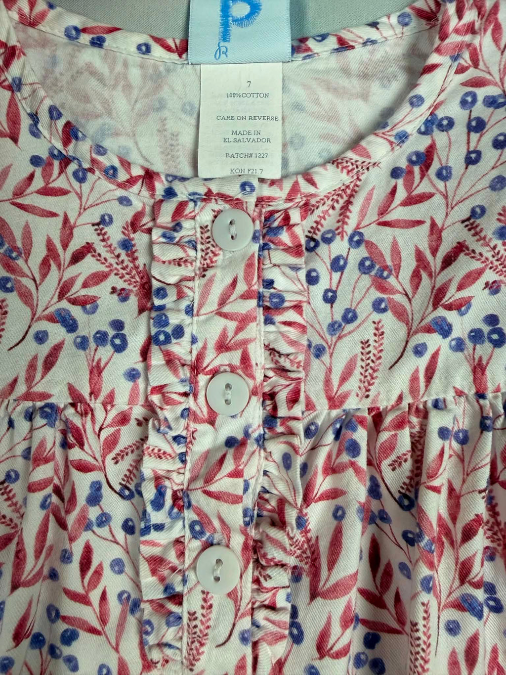 Bella Bliss Girls Botanical Print Ruffle Blouse | Size 7