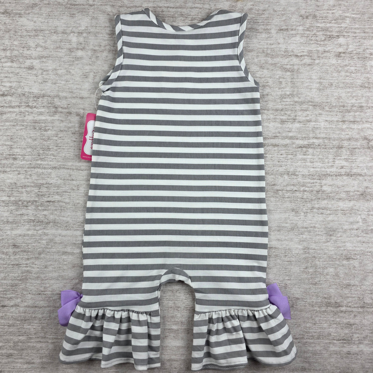 Ricrac & Ruffles Gray & White Stripe Ruffle Romper | 18 Months |