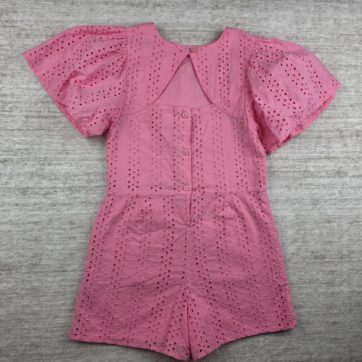 Janie and Jack Girls Pink Eyelet Puff Sleeve Romper | Size 10