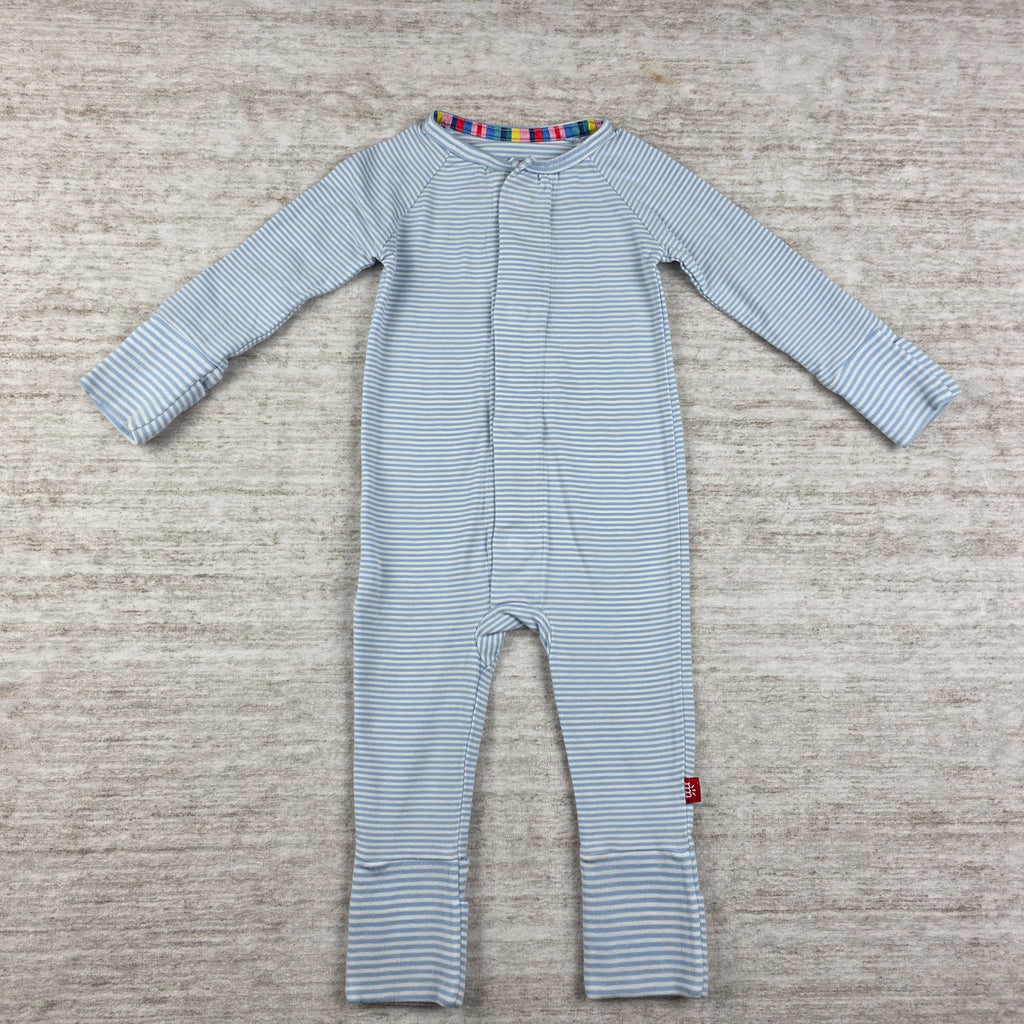 Magnetic Me Light Blue & White Striped Romper | Size 3-6M | Unisex