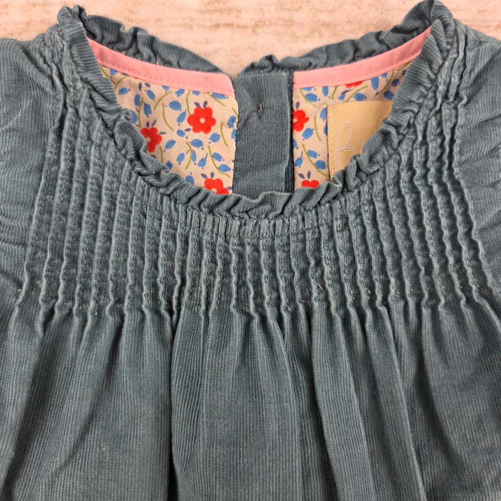 Boden Girls Teal Corduroy Smocked Dress | 0-3M