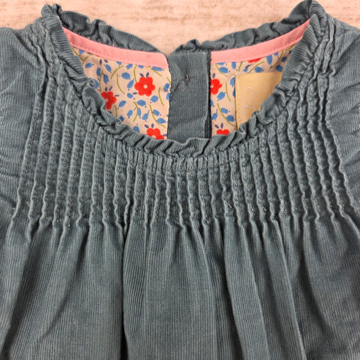 Boden Girls Teal Corduroy Smocked Dress | 0-3M