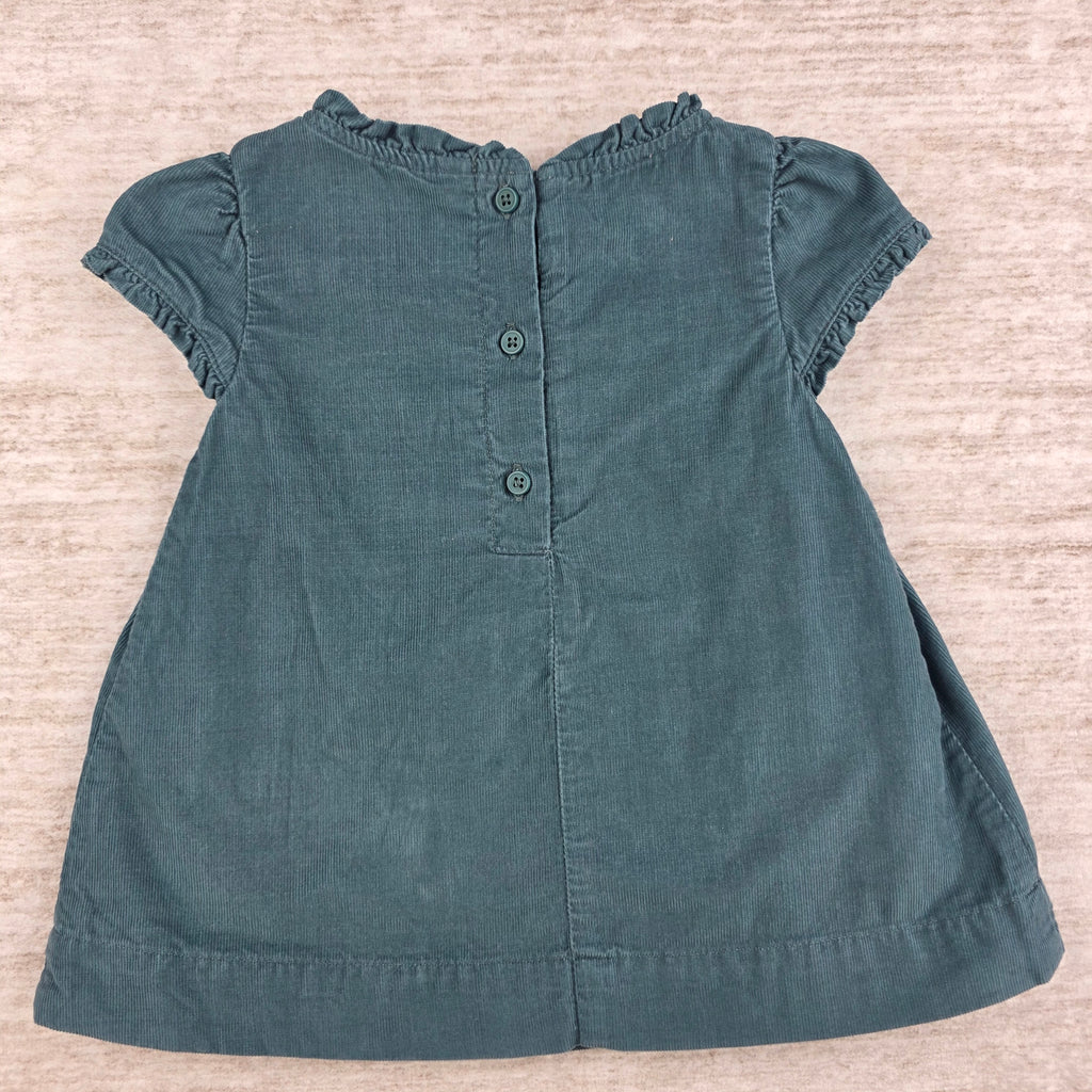 Boden Girls Teal Corduroy Smocked Dress | 0-3M