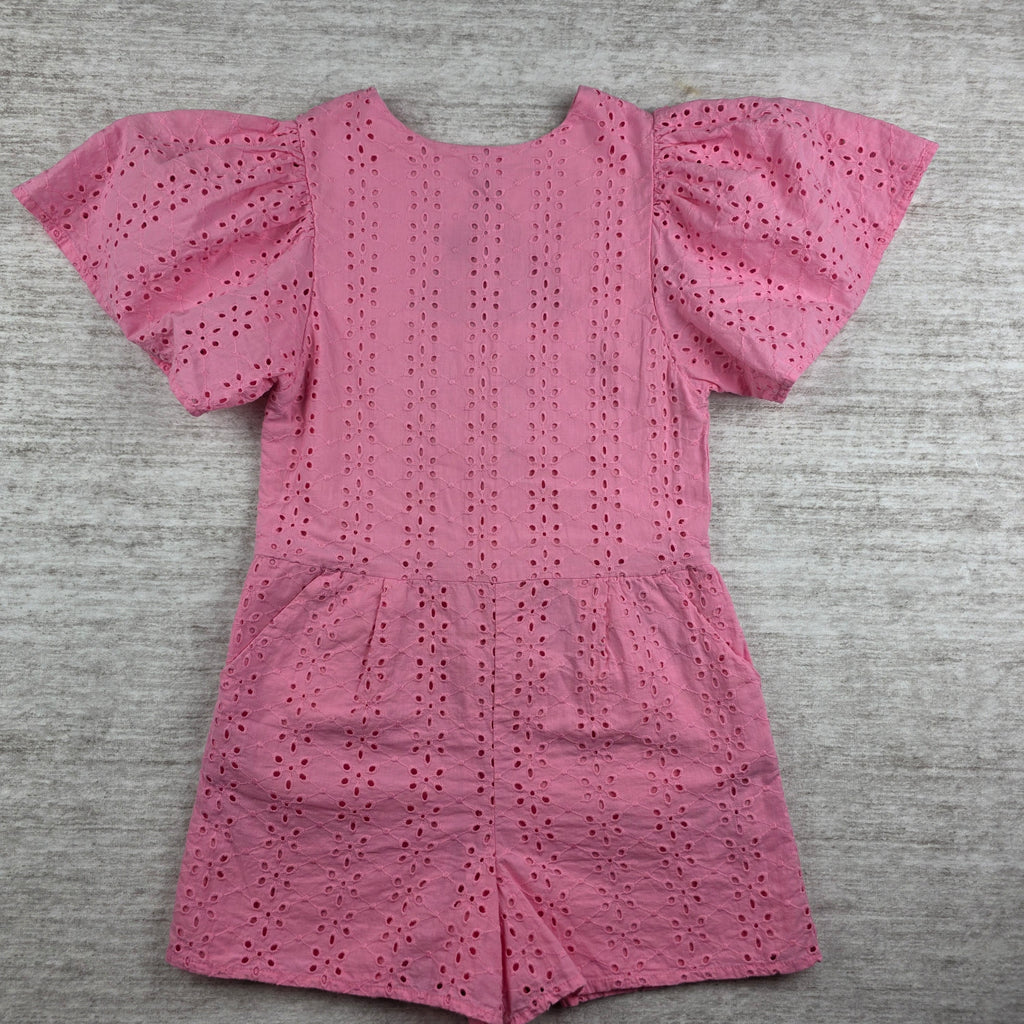 Janie and Jack Girls Pink Eyelet Puff Sleeve Romper | Size 10