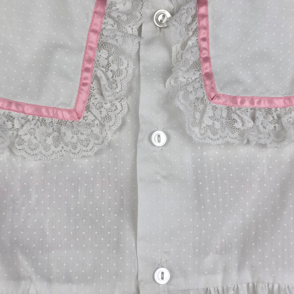 Polly Flinders Vintage Girls White Smocked Dress w/ Pink Trim | Size 4